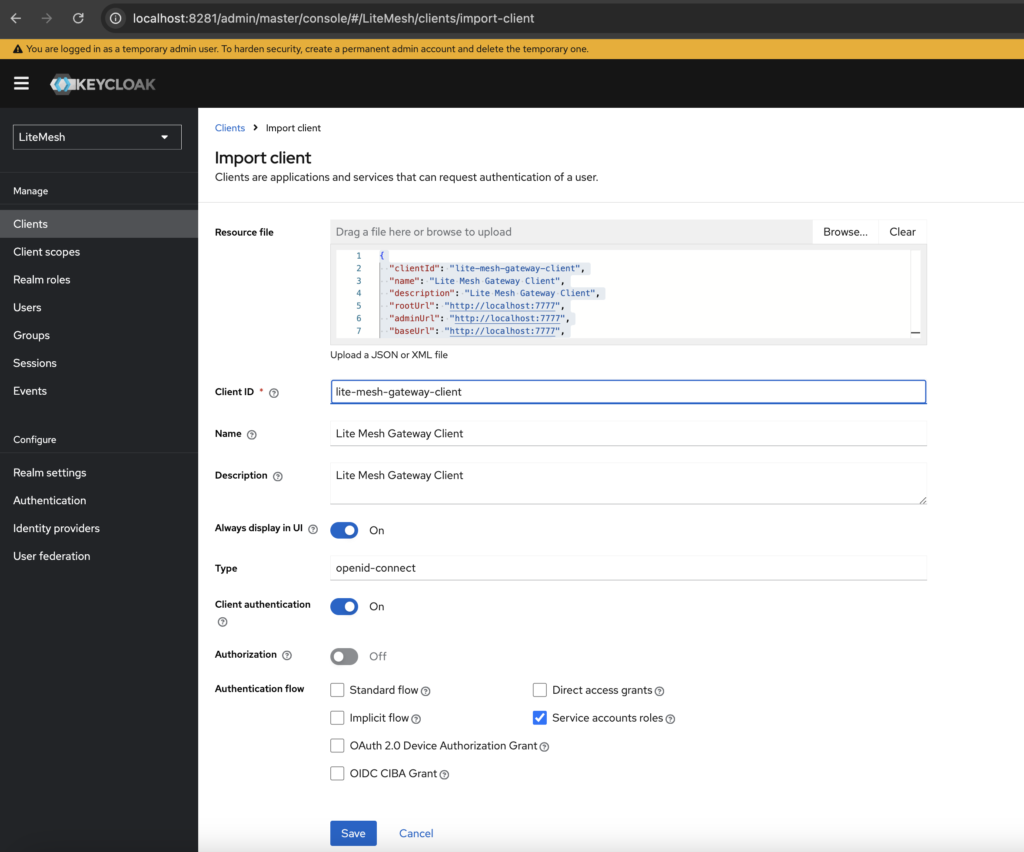 Keycloak import client json